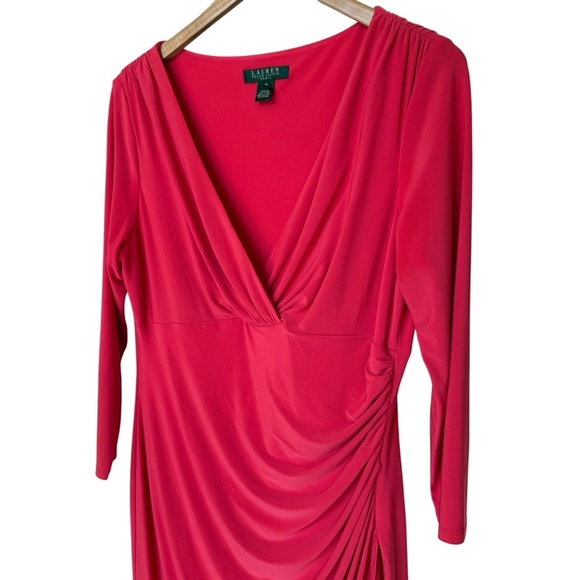 Lauren Ralph Lauren Women's Salmon Pink Faux Wrap Dress Sz 14 Knee Length Party - Picture 2 of 8
